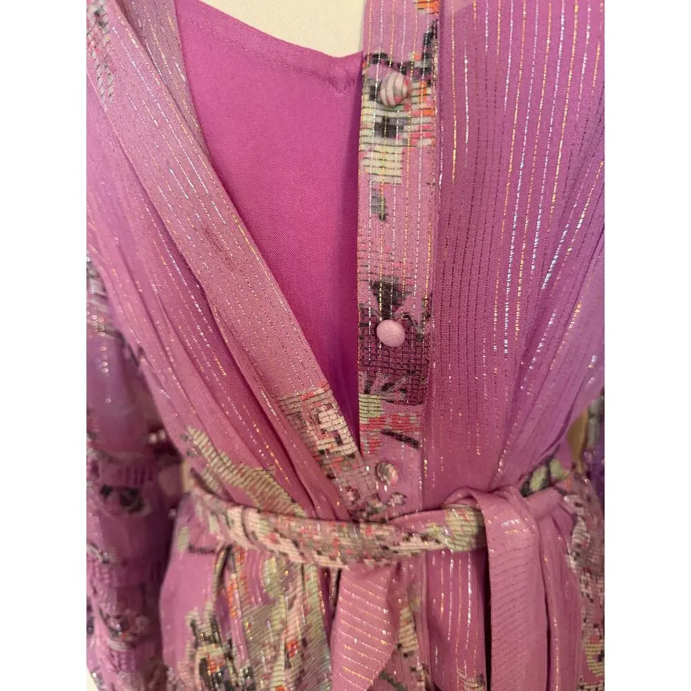 Hermant & Nandita Mavi Kaftan Dress Orchid Purple w/Metallic Thread & Details -M - Picture 8 of 11
